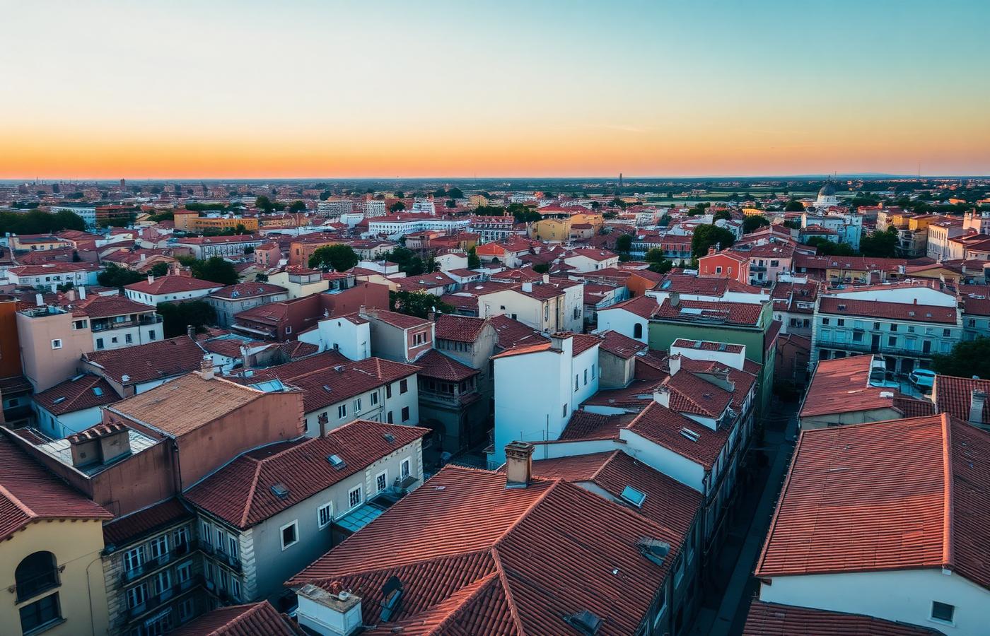 Vista aérea de los tejados de Valencia al atardecer